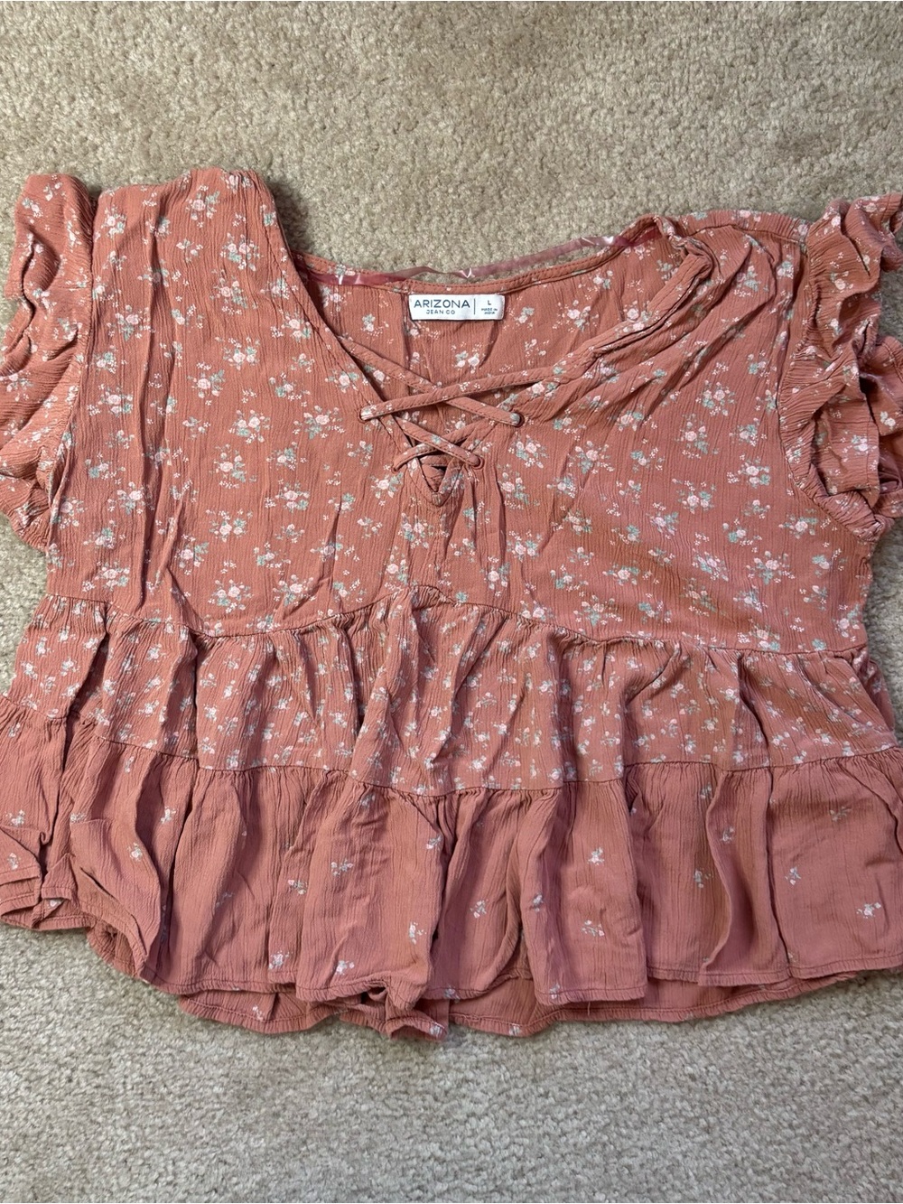 Arizona Jean Company Soft Rust Floral Ruffle Top